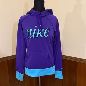 Nike Therma-Fit Purple Pullover Hoodie Teal Logo Women’s Small